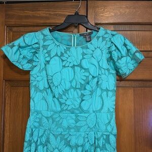 NWOT Per Se Teal Floral Sheer Overlay Dress (size 8)